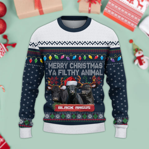 Joycorners Black Angus Merry Christmas Ugly Sweater