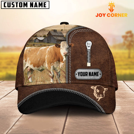 Joycorners Simmental Leather Zip Pattern Customized Name Cap