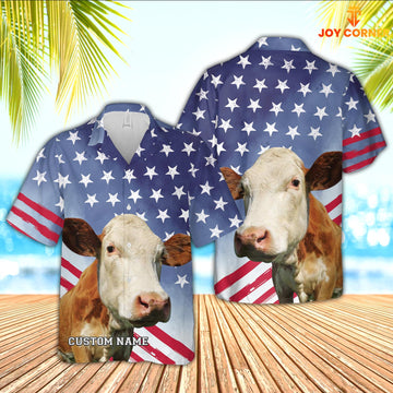 Joy Corners Simmental Star Pattern Customized Name 3D Hawaiian Shirt