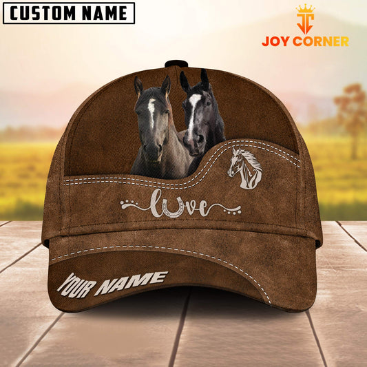 Joycorners Black Horse Love Leather Pattern Customized Name Cap