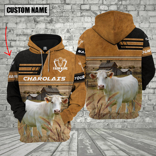 Joycorners Personalized Name Farm Charolais Cattle Hoodie VT3