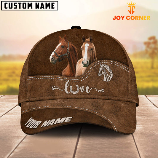 Joycorners Brown Horse Love Leather Pattern Customized Name Cap