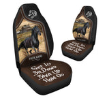Joycorners Black Horse Personalized Name Black And Brown Leather Pattern Car Seat Covers Universal Fit (2Pcs)
