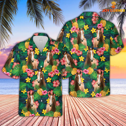 Joycorners Brown Horse Summer Pattern 3D Hawaiian Shirt