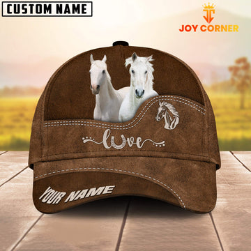 Joycorners White Horse Love Leather Pattern Customized Name Cap