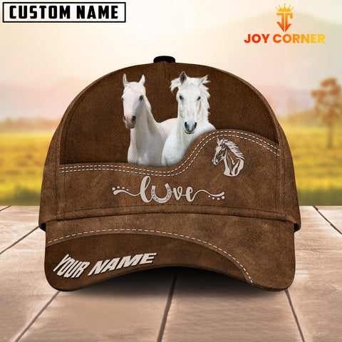Joycorners White Horse Love Leather Pattern Customized Name Cap