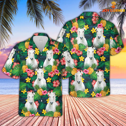 Joycorners White Horse Summer Pattern 3D Hawaiian Shirt