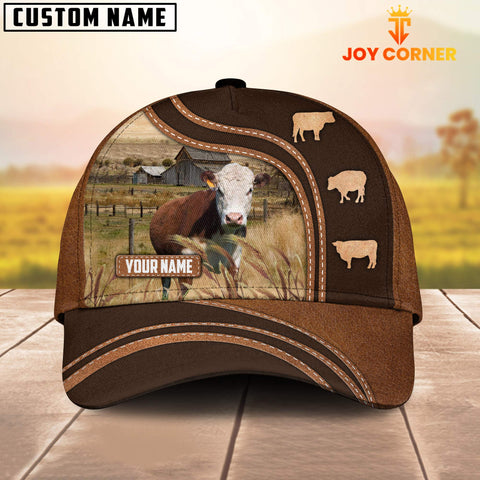 Joycorners Hereford Leather Brown Pattern Customized Name Cap