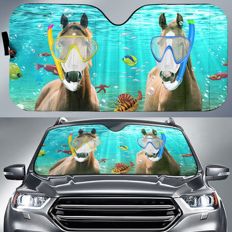 Joycorners Brown Horse Diving All Over Printed 3D Sun Shade