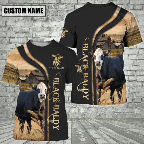 Joycorners Customized Name Name Black Baldy On The Farm 3D T - Shirt 2023