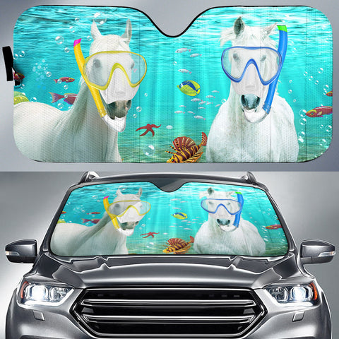 Joycorners White Horse Diving All Over Printed 3D Sun Shade