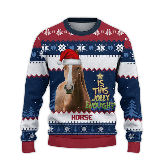 Joycorners Brown Horse Jolly Merry Christmas Ugly Sweater