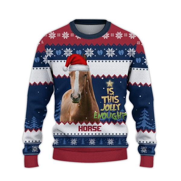 Joycorners Brown Horse Jolly Merry Christmas Ugly Sweater