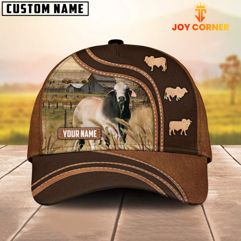Joycorners Brahman Cattle Leather Brown Pattern Customized Name Cap