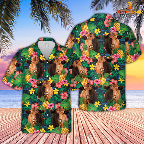 Joycorners Red Angus Summer Pattern 3D Hawaiian Shirt