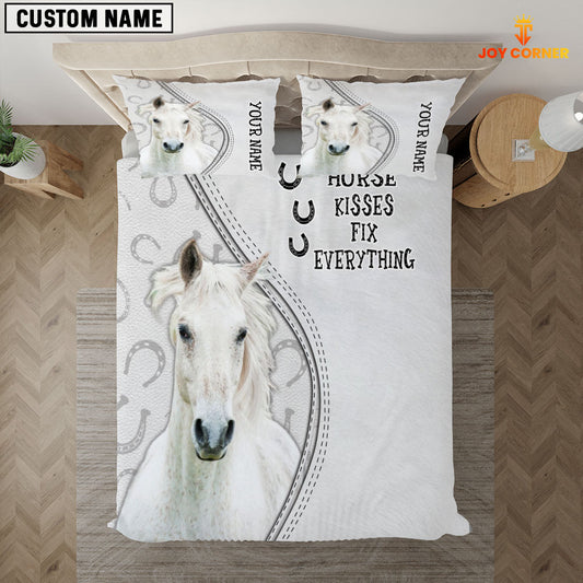 Joycorners White Horse Kisses Fix Everything Custom Name Bedding Set