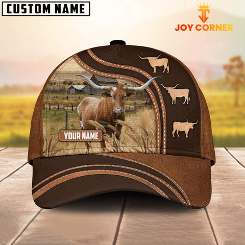 Joycorners Texas Longhorn Leather Brown Pattern Customized Name Cap