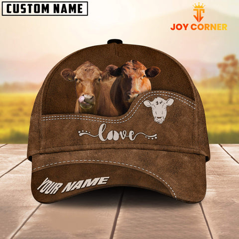 Joycorners Red Angus Love Leather Pattern Customized Name Cap