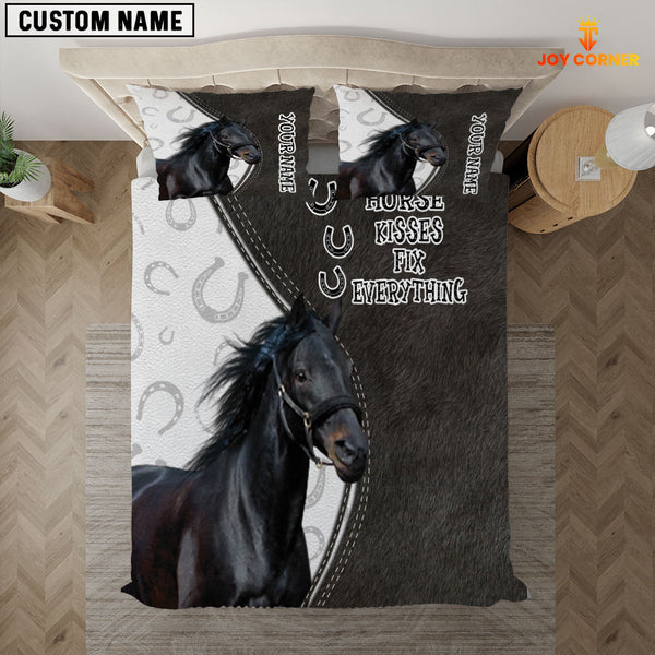 Joycorners Black Horse Kisses Fix Everything Custom Name Bedding Set