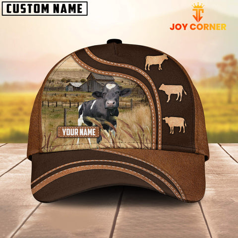 Joycorners Holstein Leather Brown Pattern Customized Name Cap