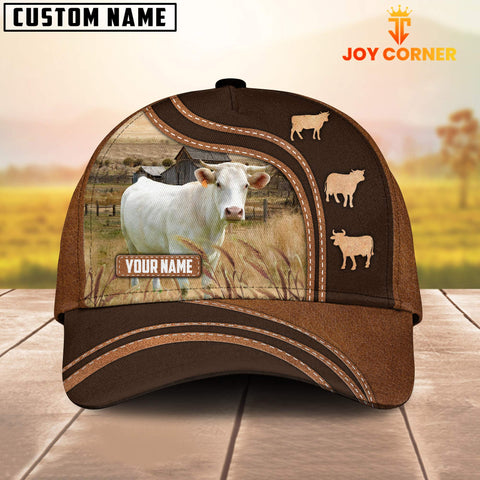 Joycorners Charolais Leather Brown Pattern Customized Name Cap