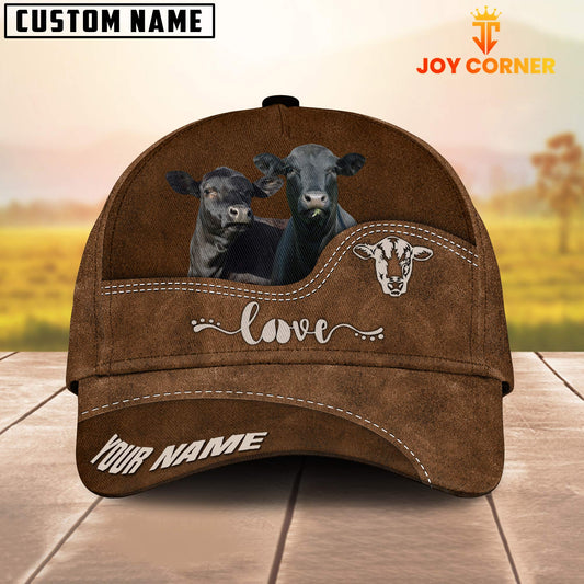 Joycorners Black Angus Love Leather Pattern Customized Name Cap