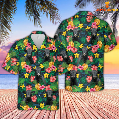 Joycorners Black Angus Summer Pattern 3D Hawaiian Shirt
