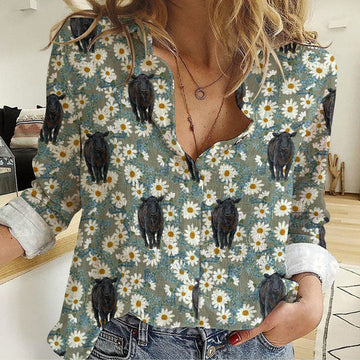 Joycorners Black Angus Camomilles Flower Casual Shirt