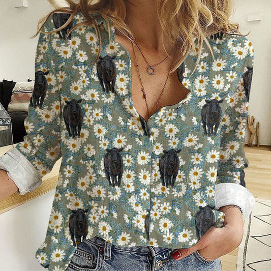 Joycorners Black Angus Camomilles Flower Casual Shirt