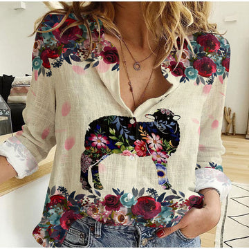 Joycorners Sheep Floral Pattern Casual Shirt