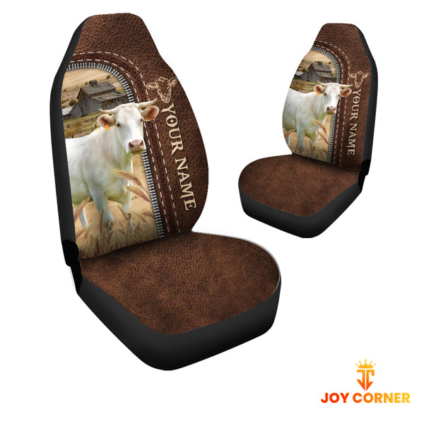 Joycorners Charolais Personalized Name Leather Pattern Car Seat Covers Universal Fit (2Pcs)