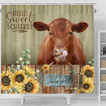 Joycorners Red Angus Hello Sweet Cheeks 3D Shower Curtain