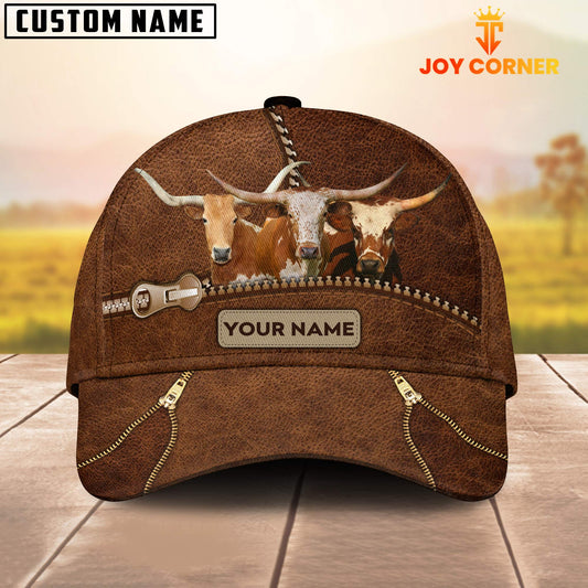 Joycorners Texas Longhorn Cattle Zipper Pattern Customized Name Cap