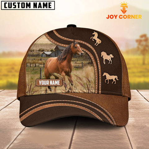 Joycorners Brown Horse Leather Brown Pattern Customized Name Cap