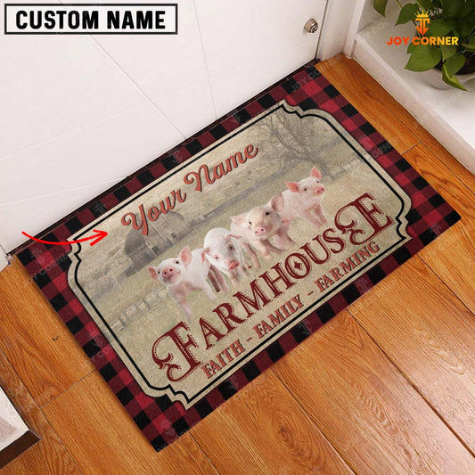 Joycorners Pig Faith Family Farming Custom Name Doormat