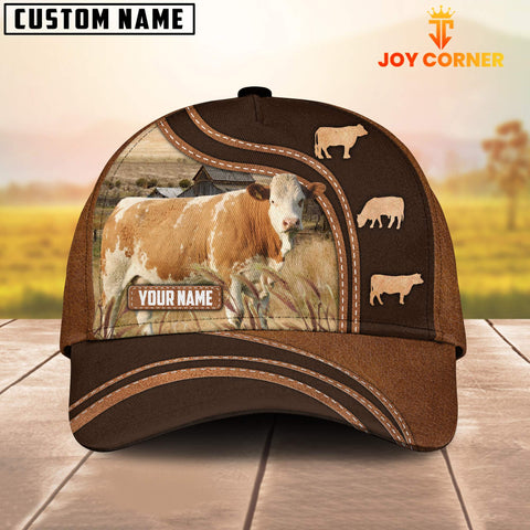 Joycorners Simmental Leather Brown Pattern Customized Name Cap