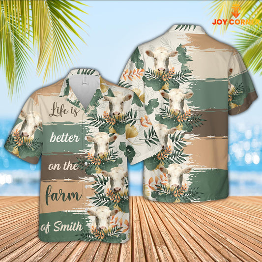 Joy Corners Custom Name Charolais Life Is Better On The Farm Hawaiian Shirt