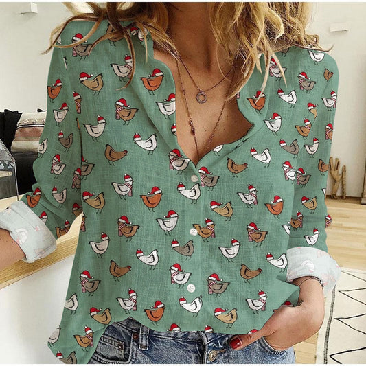 Joycorners Christmas Chicken Pattern Casual Shirt