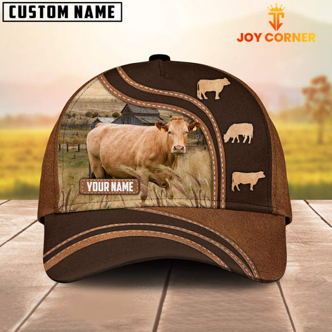 Joycorners Limousin Leather Brown Pattern Customized Name Cap