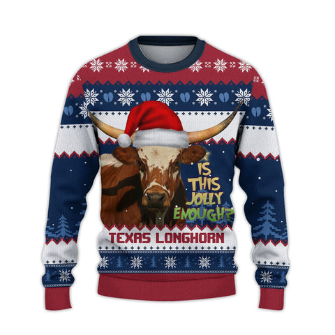 Joycorners Texas Longhorn Jolly Merry Christmas Ugly Sweater