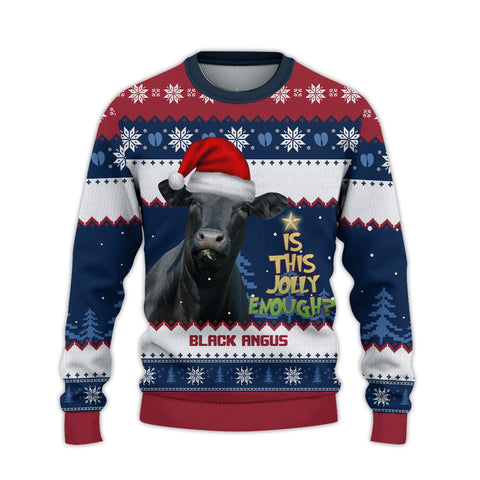 Joycorners Black Angus Jolly Merry Christmas Ugly Sweater
