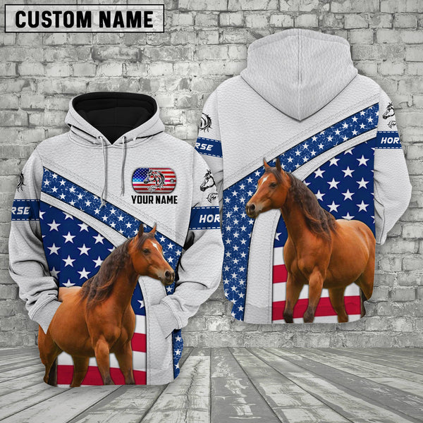 Joycorners Farm Brown Horse American Flag Custom Name 3D Shirts