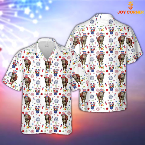 Joy Corners Hereford American Flag And Firework Pattern Hawaiian Shirt