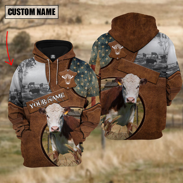Joycorners Farm Hereford American Leather Pattern Customized Name 3D Custom Name Shirts