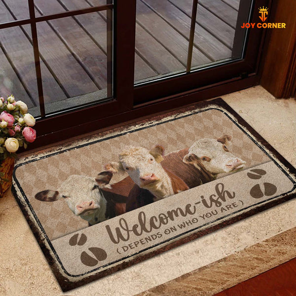 Joycorners Hereford Cattle Welcome-ish Doormat