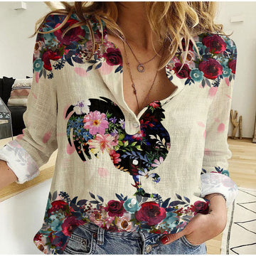 Joycorners Chicken Floral Pattern Casual Shirt