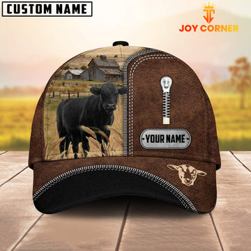 Joycorners Black Angus Leather Zip Pattern Customized Name Cap