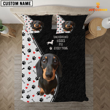 Joy Corners Dachshund Kisses Fix Everything Customized Name and Dog 3D Bedding Set