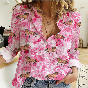 Joycorners Horse Pink Flower BG Casual Shirt
