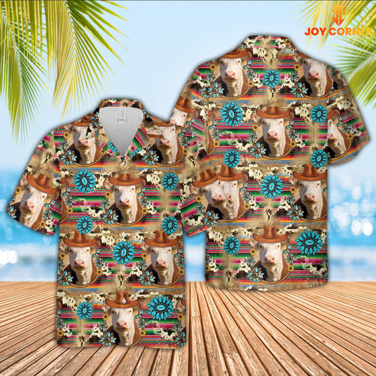 Joycorners Hereford Cowboy Pattern 3D Hawaiian Shirt